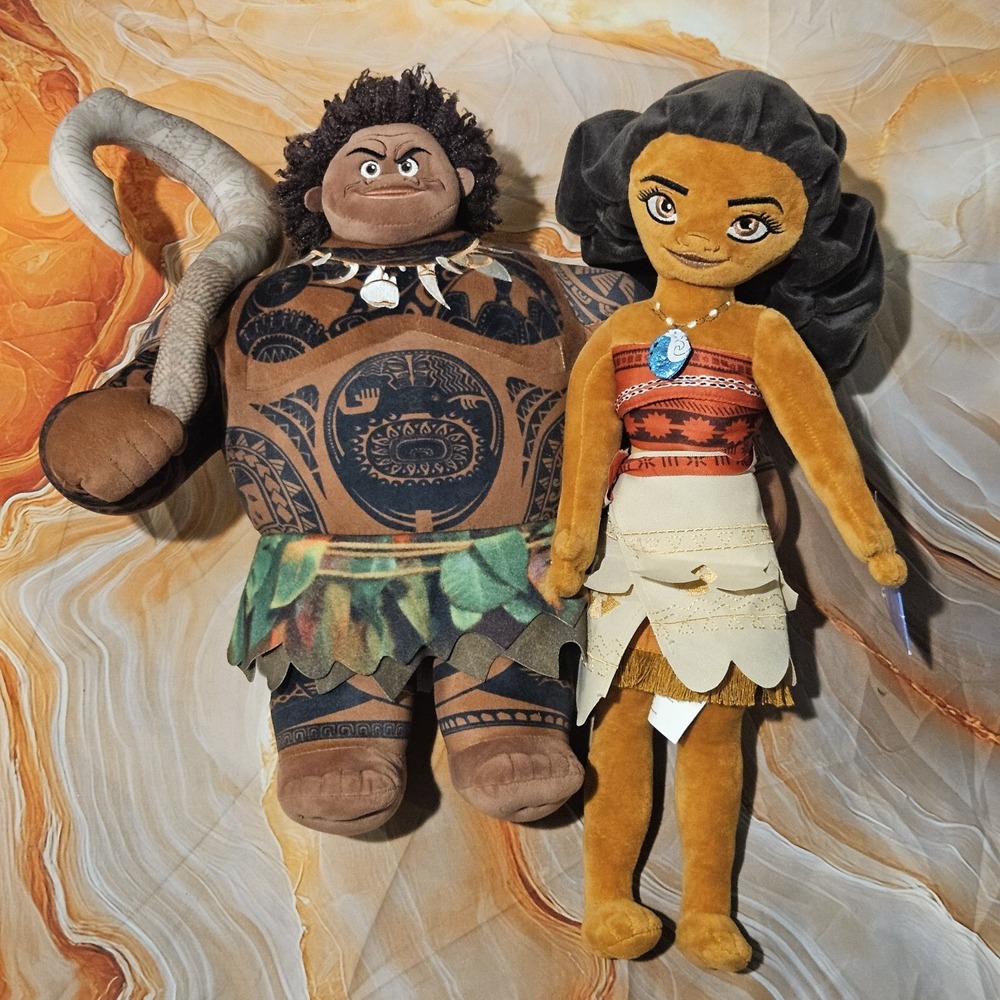 Disney Store Maui 18" Plush & Disney On Ice Moana Doll Lot Fish Hook Feld
